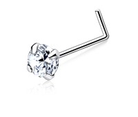 Round CZ L Shape Silver Nose Stud NSKL-113-4